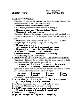 Đề và đáp án thi học kì I Tiếng anh lớp 9